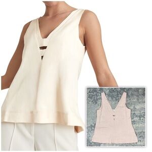 Reiss Emi Linen Blend Top V Neck with Cut Outs Sleeveless Neutral Blush Sz 6